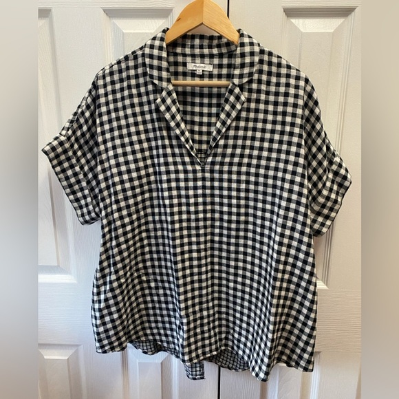 Madewell Swenson Black and White Double-Faced Gingham Oversized Popover Top XL - Picture 3 of 11